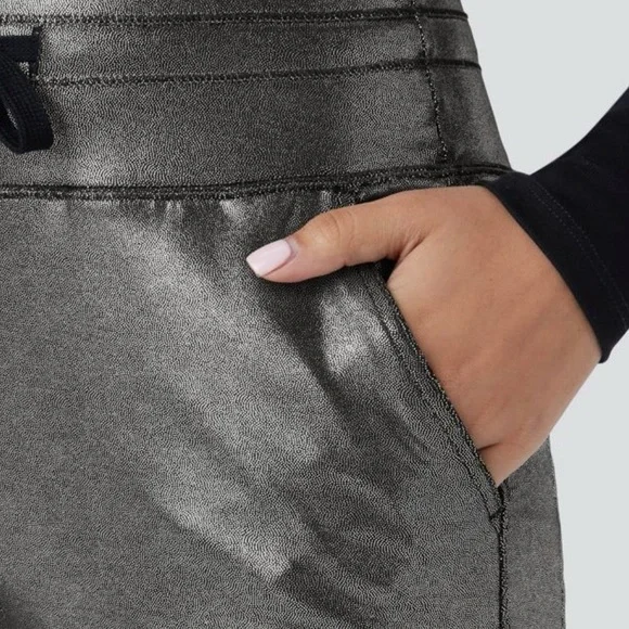 Halara SoftlyZero Faux Leather High Waisted Drawstring  Foil Print Joggers - Picture 4 of 9